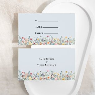 Carte De Placement Fleur sauvage simple Dusty Blue Mariage menu plat