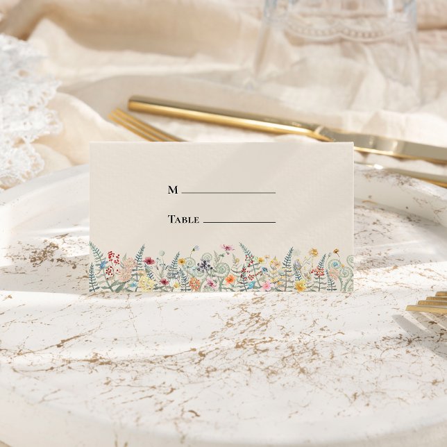 Carte De Placement Fleur sauvage simple Fern Mariage beige plié (Créateur téléchargé)