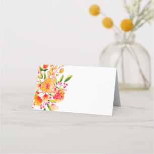 Carte De Placement Fleurs aquarelles orange vintage sur fond blanc