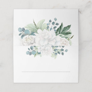 Carte De Placement Fleurs blanches et Eucalyptus Aquarelle Verdure
