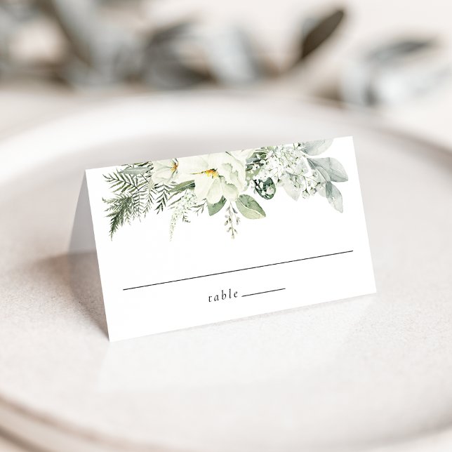 Carte De Placement Fleurs blanches et Mariage verdoyant (Créateur téléchargé)