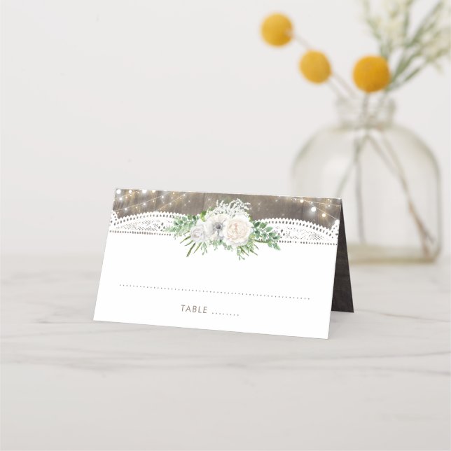 Carte De Placement Fleurs blanches Rustic Country String Mariage (Devant)