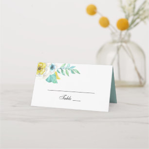 Carte De Placement Fleurs bleues et jaunes. Mariage botanique à la me