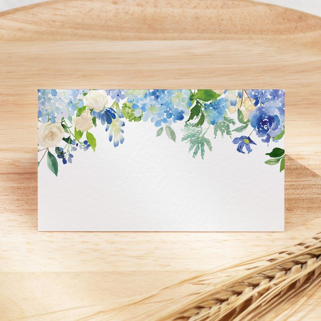 Carte De Placement Fleurs bleues hydrangea Mariage Place pliée Carte (Créateur téléchargé)