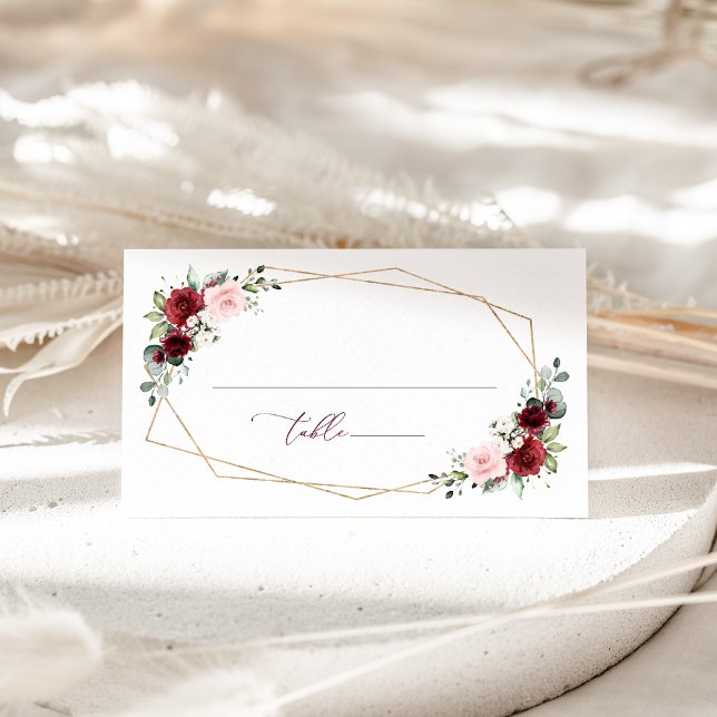 Carte De Placement Fleurs Bourgogne, Fleurs roses, Verdure, Mariage (Créateur téléchargé)