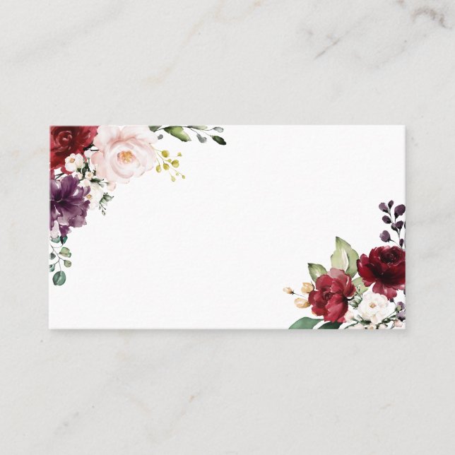 Carte De Placement Fleurs d'aquarelle rouge et pourpre du Boho (Devant)
