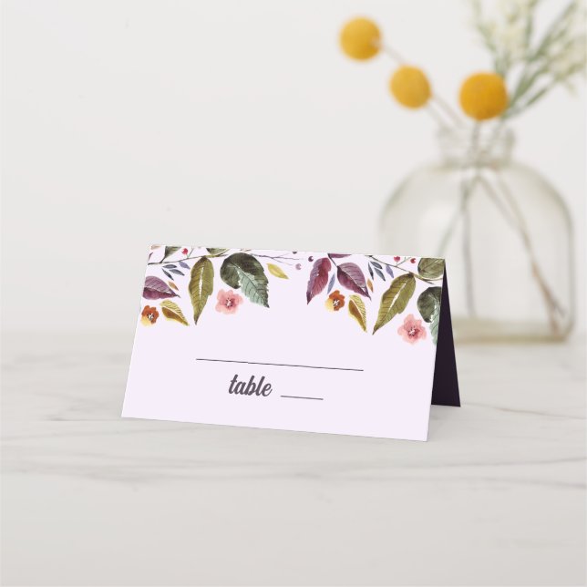 Carte De Placement Fleurs d'automne aquarelle mariage prune (Devant)