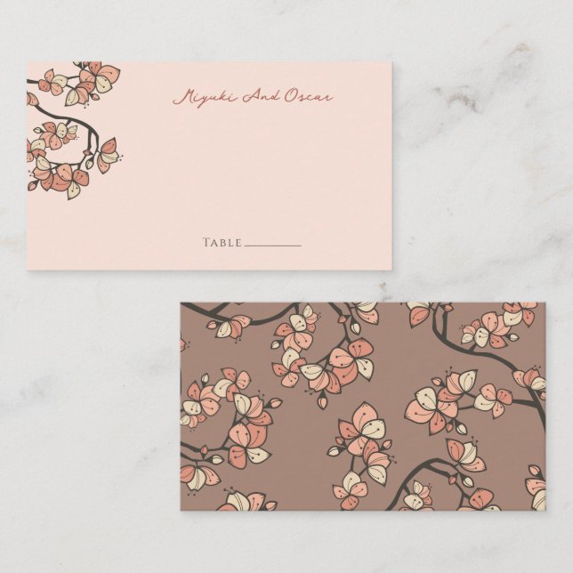 Carte De Placement Fleurs de printemps en fleurs de rose Mariage asia (Devant / Derrière)