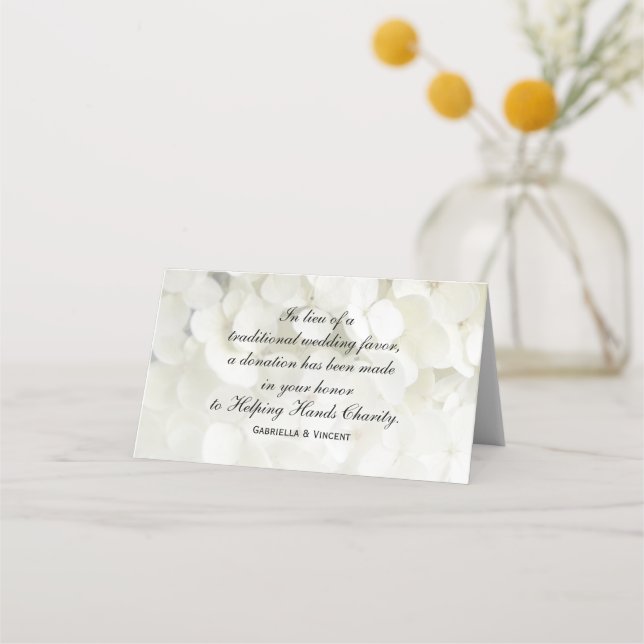 Carte De Placement Fleurs d'Hydrangée Blanche Mariage Charité Favoris (Devant)