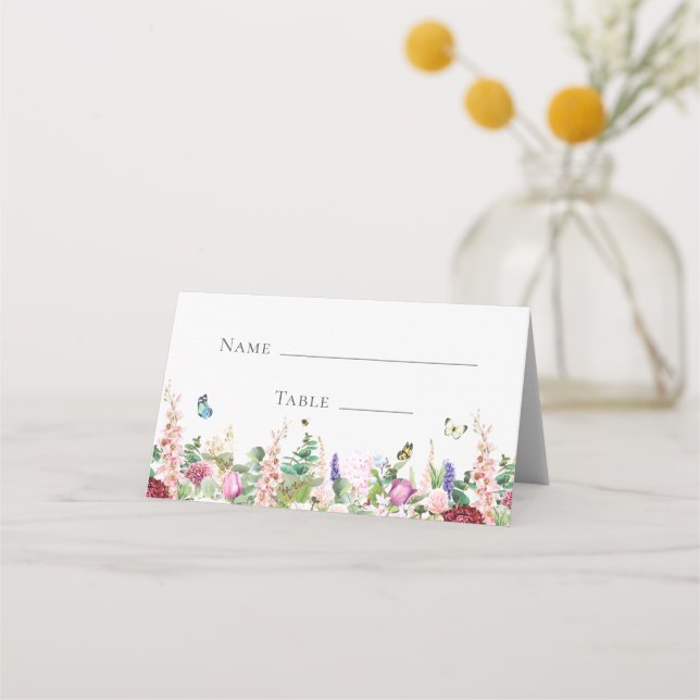 Carte De Placement Fleurs et papillons mignons rose et violet (Devant)