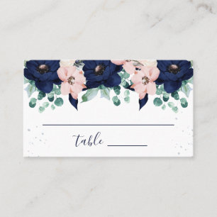 Carte De Placement Fleurs Nautiques Bleu Nuit et Rose Blush Plan de