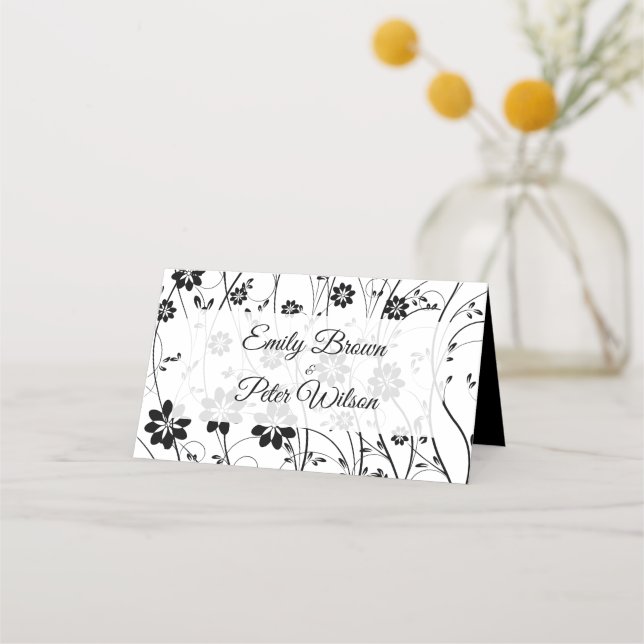 Carte De Placement Fleurs noires simples (Dos)