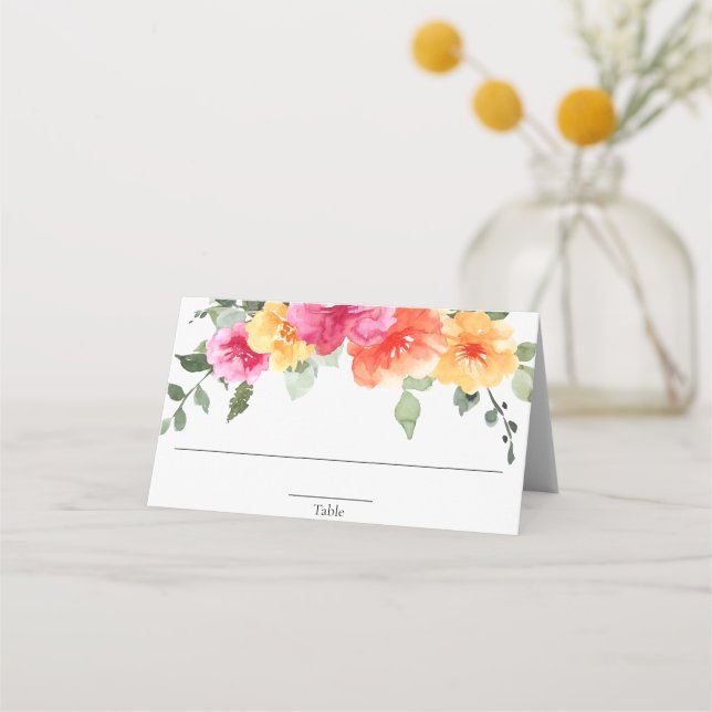 Carte De Placement Fleurs printanières lumineuses rose orange (Devant)