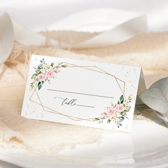 Carte De Placement Fleurs roses, Fleurs blanches, Verdure, Mariage (Créateur téléchargé)