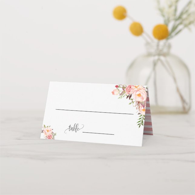 Carte De Placement Fleurs roses mariage bohème chic plié (Devant)