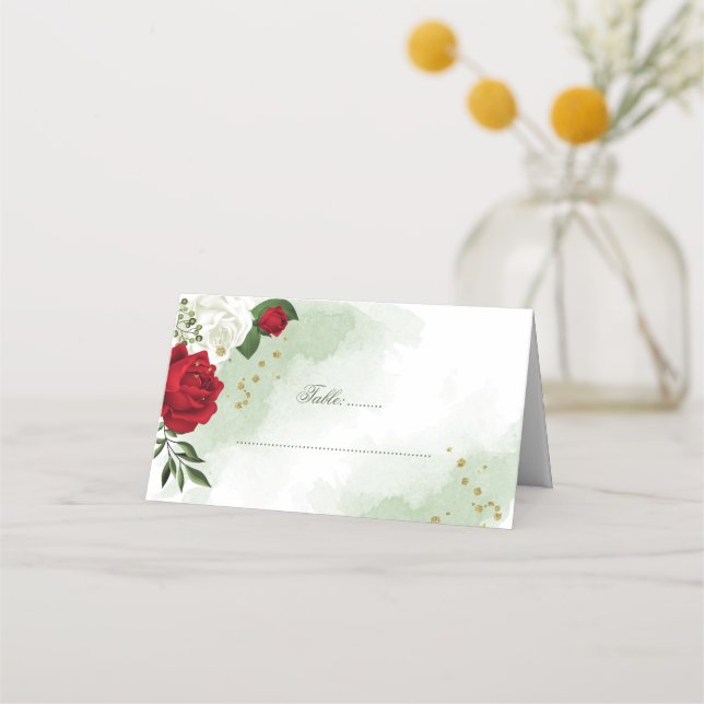 Carte De Placement fleurs rouges et blanches verdure (Devant)