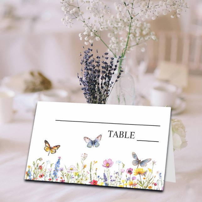Carte De Placement Fleurs sauvages et papillons Mariage élégant (Créateur téléchargé)