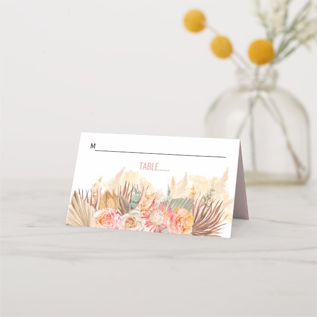 Carte De Placement Fleurs séchées et pampas herbe taché rose doux (Devant)