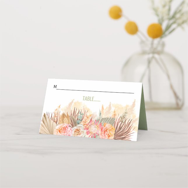 Carte De Placement Fleurs séchées et pampas herbe tachée sauge vert (Devant)