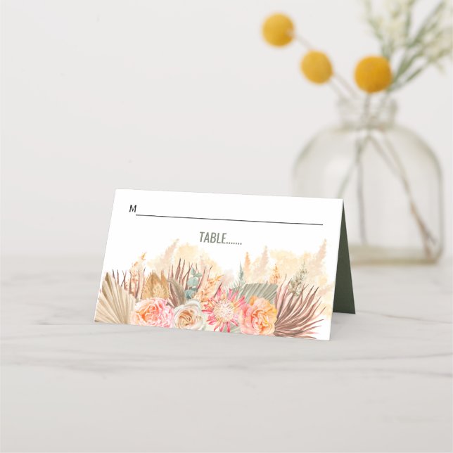 Carte De Placement Fleurs séchées et pampas herbe tachée vert (Devant)