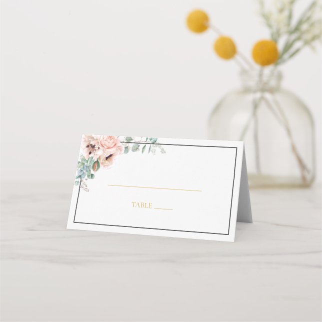 Carte De Placement Fleurs Tendrement Rosées | Pliable Cadre Noir (Devant)