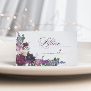Carte De Placement Fleurs violettes luxuriantes Mariage romantique