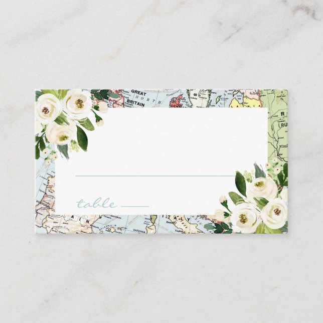 Carte De Placement Floral Blue et Green Map thème de voyage (Devant)