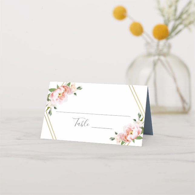 Carte De Placement Floral Blush or géométrique Dusty Mariage bleu (Devant)
