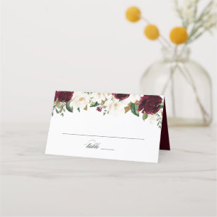 Carte De Placement Floral Bourgogne Verdure Blanc Magnolia Élégant