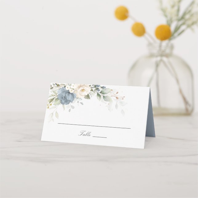 Carte De Placement Floral Dusty Blue Greenery Elegant Wedding (Devant)