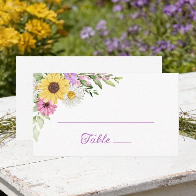 Carte De Placement Floral Garden Sunflower Daisy Wedding Escort (Créateur téléchargé)