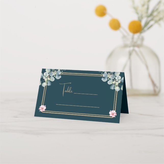 Carte De Placement Floral Moderne Eucalyptus Mariage Plaqué Carte Pla (Devant)