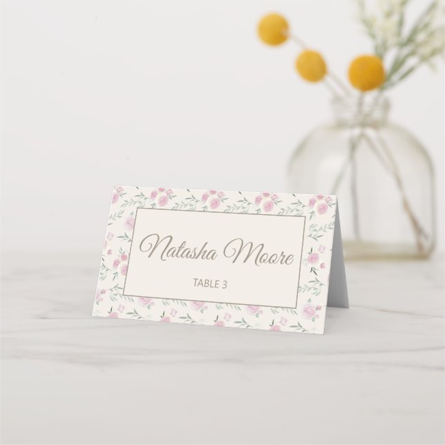 Carte De Placement Floral Pattern Creme Folded Place Card (Devant)