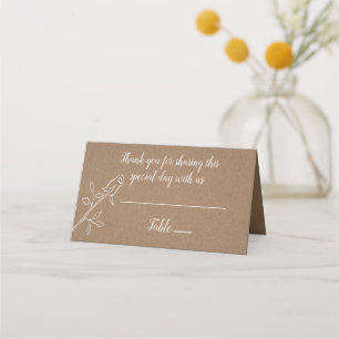 Carte De Placement Floral Pays Rose Brown Kraft Mariage Merci