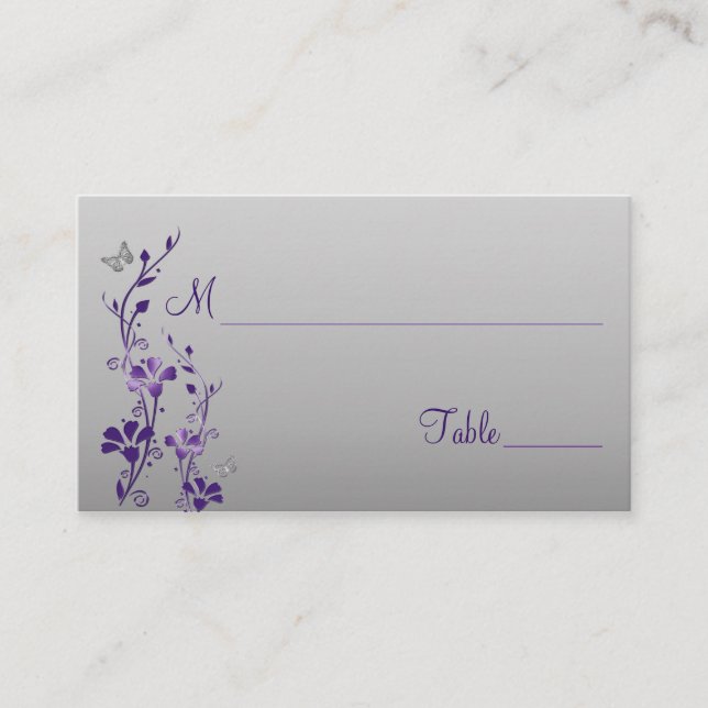 Carte De Placement Floral pourpre, argenté avec papillons Placer les  (Devant)