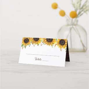 Carte De Placement Floral Rustique Fleurs de soleil en bois vert Gran
