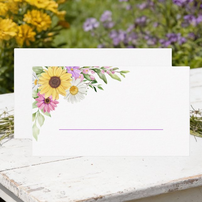 Carte De Placement Floral Sunflower Daisy Purple Wildflower Wedding (Créateur téléchargé)
