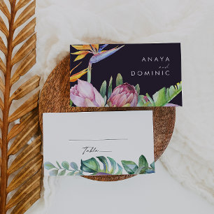 Carte De Placement Floral tropical coloré Mariage violet