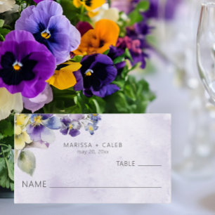 Carte De Placement Floral violet et jaune Mariage moderne