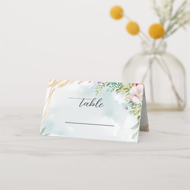 Carte De Placement Floral Watercolor Beach Scène Mariage d'été (Devant)
