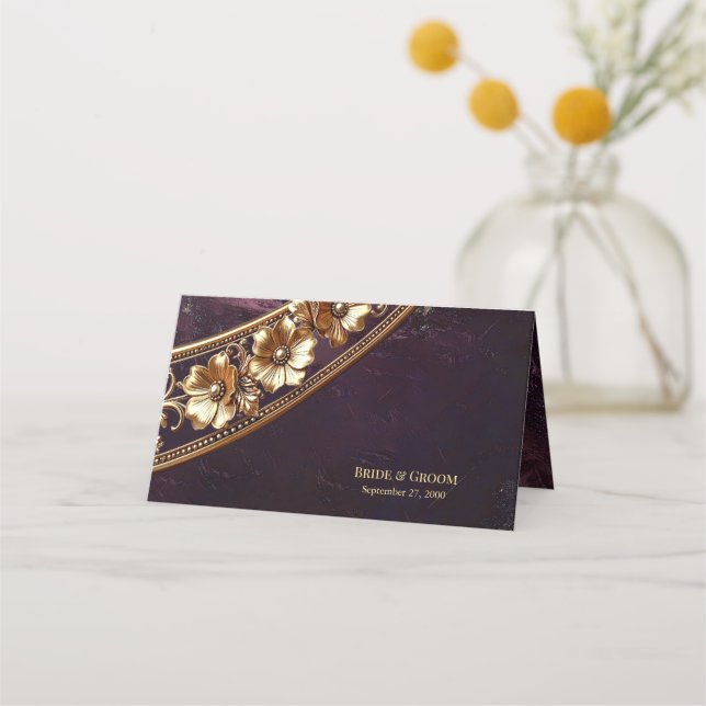 Carte de placement florale dorée ornée (Dos)