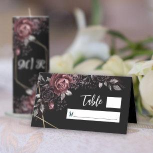 Carte De Placement Florales noires gothiques sombres Mariage élégant