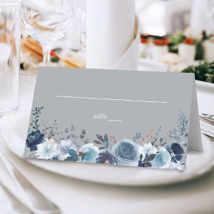 Carte De Placement Flore bleu et marine - gris