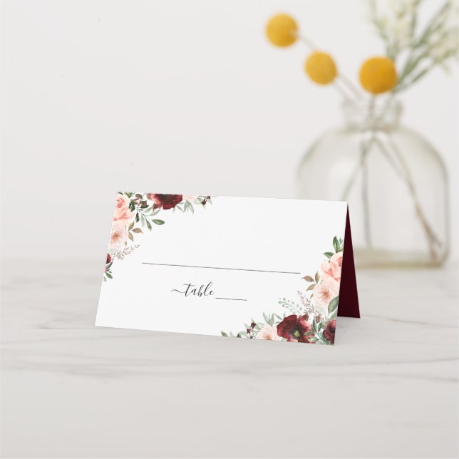 Carte De Placement Flore Bourgogne Flexible Vert Élégant (Devant)