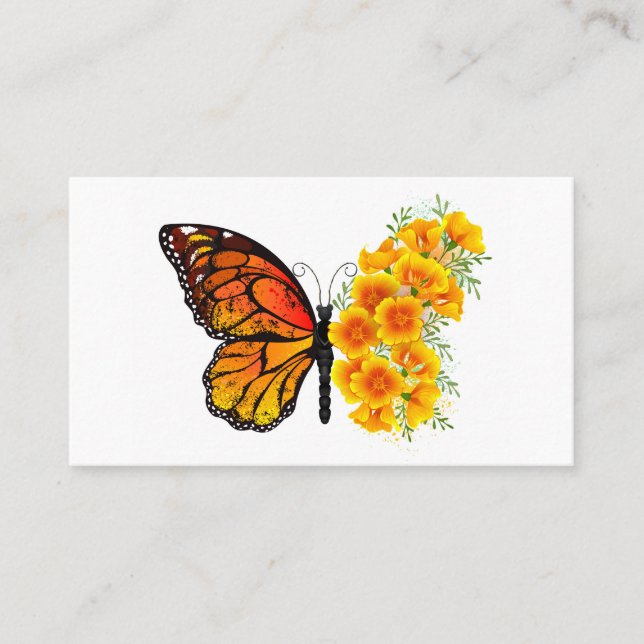 Carte De Placement Flower Butterfly with Yellow California Poppy (Devant)