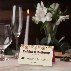 Carte De Placement Flower Power 70's Retro Groovy Wedding