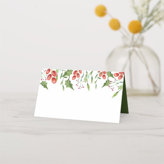 Carte De Placement Foliage de baies d'aquarelle Holly | Fêtes (Devant)