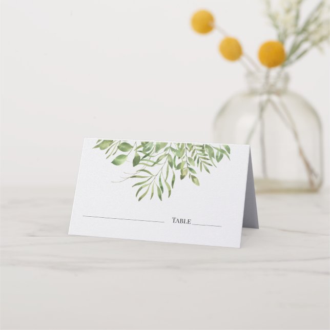 Carte De Placement Foliage simple | Blanc | Design Mariage vert (Devant)