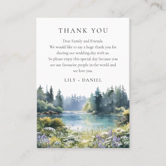 Carte De Placement Forest Lakeside Wildflower Wedding Thank You (Devant)