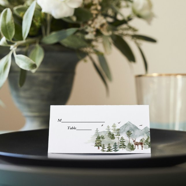Carte De Placement Forêt d'aquarelle | Arbres Et Cerfs (Créateur téléchargé)
